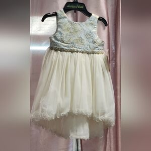 COPY - Elegant Cream and Gold Blue floral rose Dress